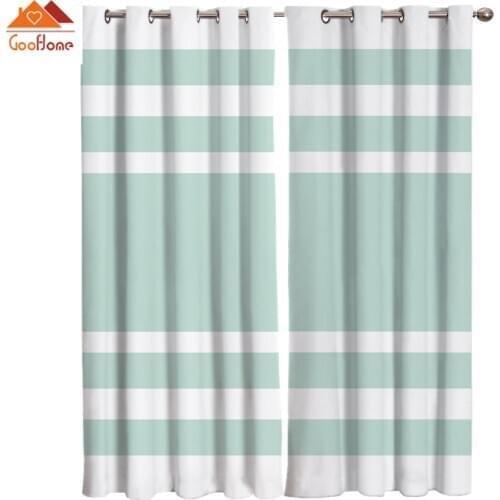 Green Geometric Stripe Window Curtains Living Room Outdoor Fabric Drapes Curtain Home Decor