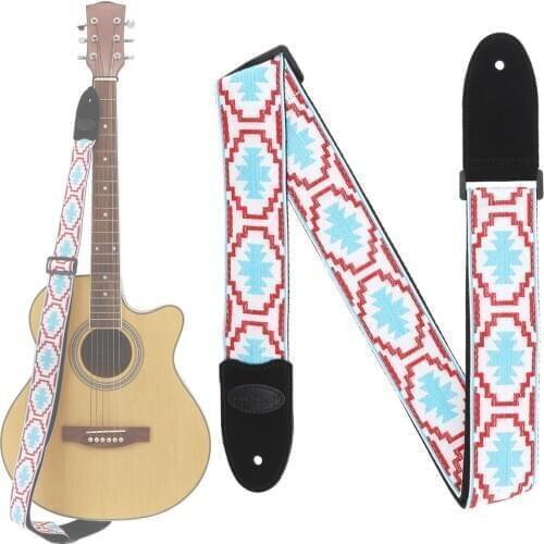 Jacquard Weave Double Fabric Guitar Strap Genuine Leather Cow Suede Ends for Acoustic Electric Guitar Bass