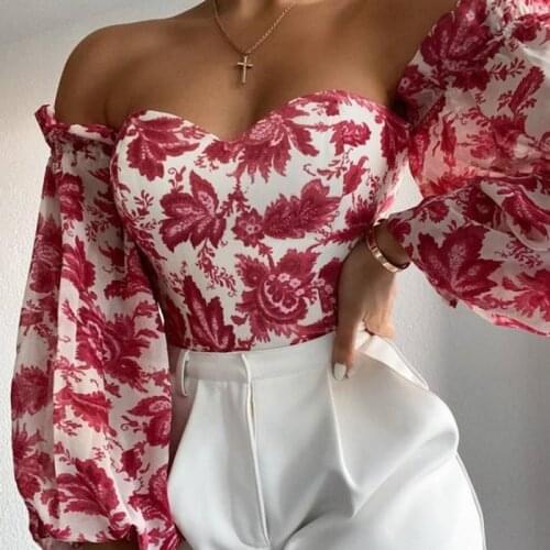 Sexy Off Shoulder Ruffles Summer Crop Top Fashion Ladies Holiday Beach Shirt Vintage Leaf Printed Elegant 2021 Female Blouse
