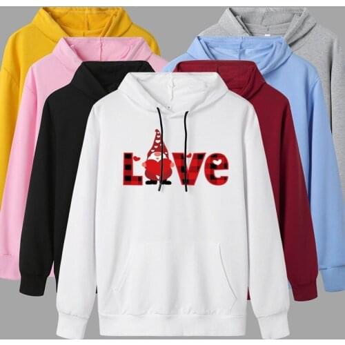 LOVE Santa Claus Printed Solid Loose Hoodies Women Sweatshirt Autumn Pullovers Hooded Long Sleeve Fashion Casual Girls 7 Colors
