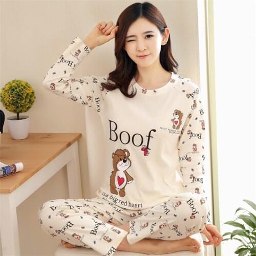 For Women long sleeves pyjamas suit spring autumn ladies cute animal sleepwear womans thin full length home clothes Pajamas Set