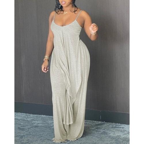 Women Sexy Beachwear V Neck Spaghetti Strap Open Back Plain Cami Long Top & Wide Leg Pants Set Summer Casual Two Piece Suits