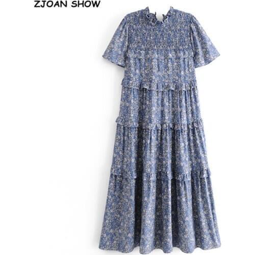 2021 Spring Bohemia Spliced Wood ears Ruffles Dress Hippie Women Ruched Tie Bow Back Midi Dresses Holiday Autumn