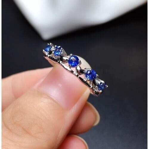 Fashion Row romantic heart Natural blue Sri Lanka sapphire ring S925 silver natural gemstone ring girl women party gift jewelry