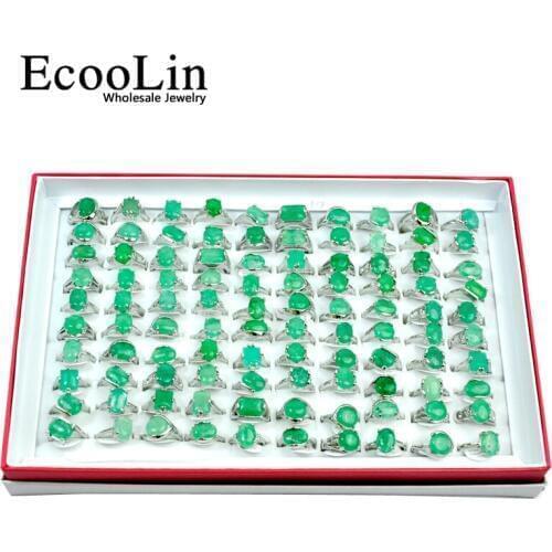 150Pcs Green Natural Stone Silver Plated Women Rings For Woman Fashion Wholesale Jewelry Big Bulks Lots Hot Sale LR4007