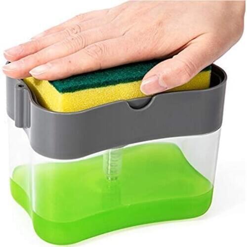 2-in-1 Sponge Box With Soap Dispenser Double Layer Kitchen Plastic Soap Dispenser Sponge Scrubber Holder Case 13 Ounces #Y