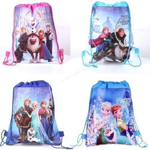 34cm*27cm Frozen Student Children Kindergarten Non-woven Bundle Pocket Tote Bag Training Class Make-up Bag Party Supplies