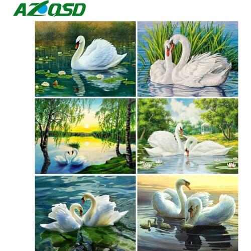 AZQSD Diamond Painting Swan Cross Stitch Kits Rhinestones Handmade 5D Diamond Art Embroidery Animal Mosaic Home Decoration Gift