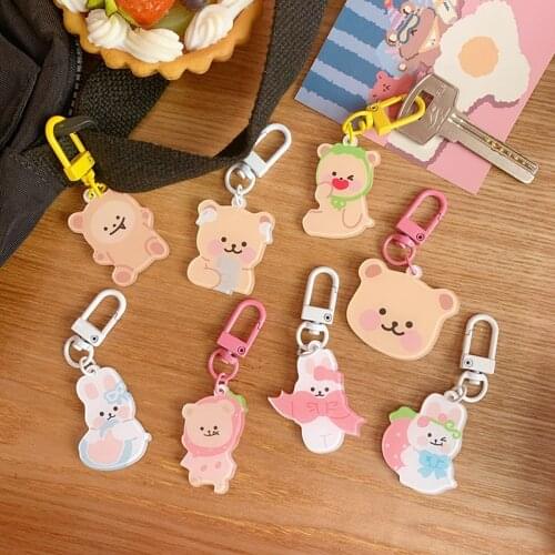 Cute Heart Bear Keychain Women Girl Korean Fashion Dog Cat Key Chain Bag Charms Key Ring Trinket Key fob Accessories