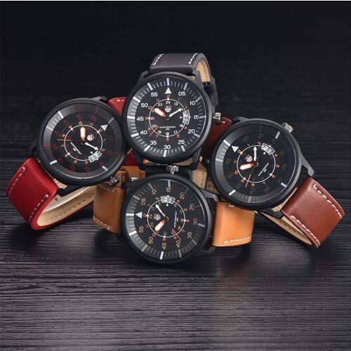 Famous Brand XINEW Mens Fashion Luxury Quartz Watch Date Calendar Leather Band Wristwatch Montre Homme Marque Luxe Reloj Hombre