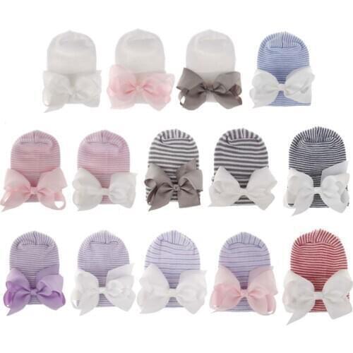 Newborn Baby Hat Toddler Striped Caps Bow Beanies Soft Hospital Girls Hats Baby Warm Hat for Baby 0-3M Accesories Wholesale