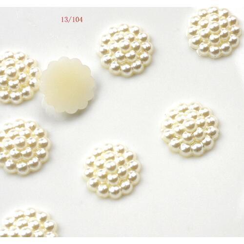 FLTMRH 20pcs13mm Flower Flat Back Half Round Imitation Pearl Beads Cameo Cabochon Beads Diy Jewelry Finding Making