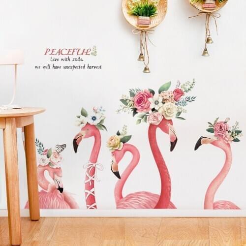 Ins girly heart room decoration wall sticker flamingo bedroom background wall living room wallpaper self-adhesive wall stickers