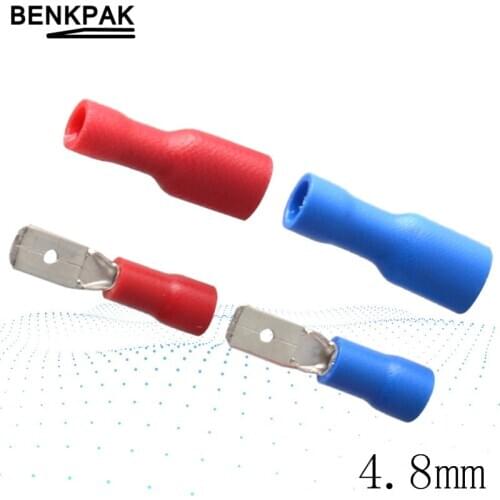 50pcs 4.8mm Female/Male Spade Insulated Electrical Crimp Terminal Connectors