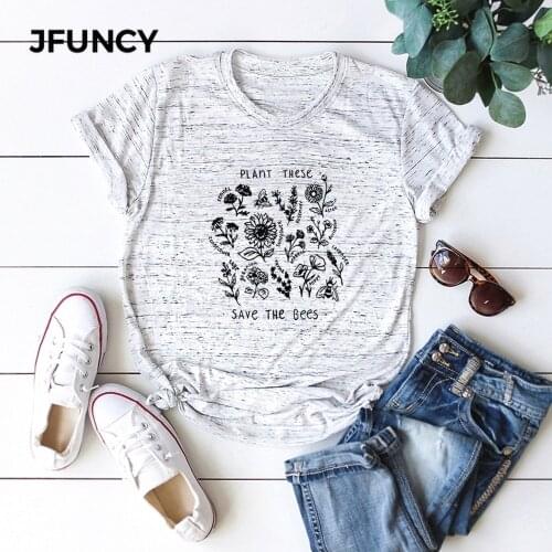 JFUNCY Women Summer T Shirt Oversize Female T-shirts Short Sleeve Cotton Woman Tshirt Fashion Print Lady Tees Tops