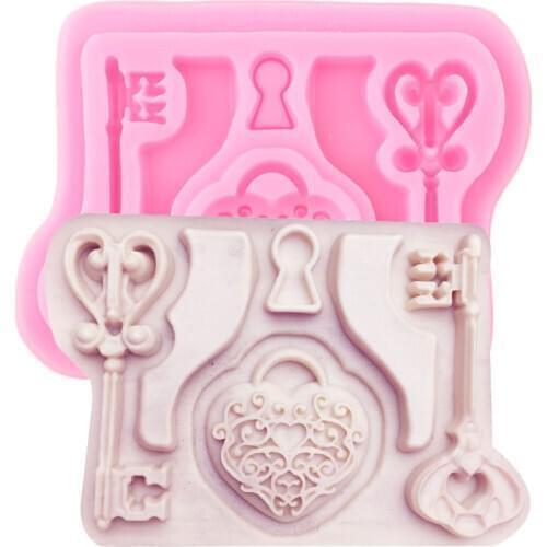 Love Lock key Shape Silicone Molds DY Cupcake Topper Fondant Cake Decorating Tools Candy Clay Resin Chocolate Gumpaste Moulds