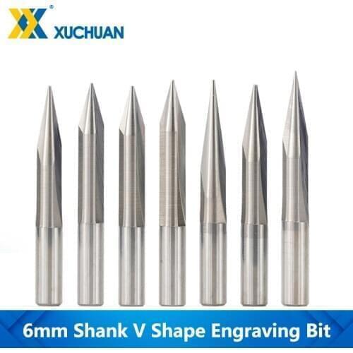6mm Shank V Shape End Mill Tip 15/20/25/30 Degrees 0.3-1.0mm CNC Carving Bit 2 Flutes V Shape Engraving Bit
