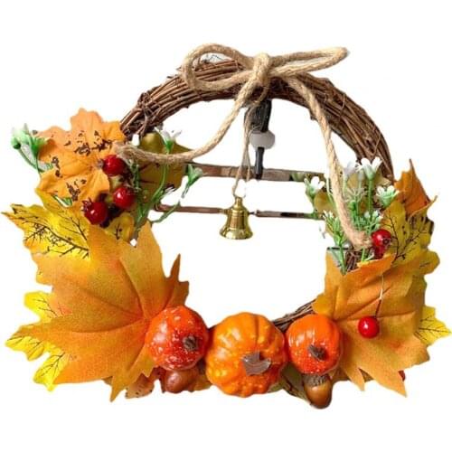 Lightweight Fall Wreath Reusable Eco-friendly Colorful Design Realistic Plastic Halloween Artificial Maple Leaf Wreath for Home