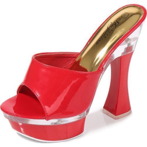 Stage model 14 cm high thick heel cool slippers, female summer waterproof platform non-slip platform sexy party slippers