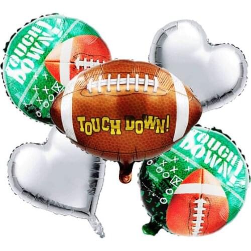 Set of 5 Football Balloons 18" Round Football And Heart Foil Mylar Party Balloons Sports Decorations