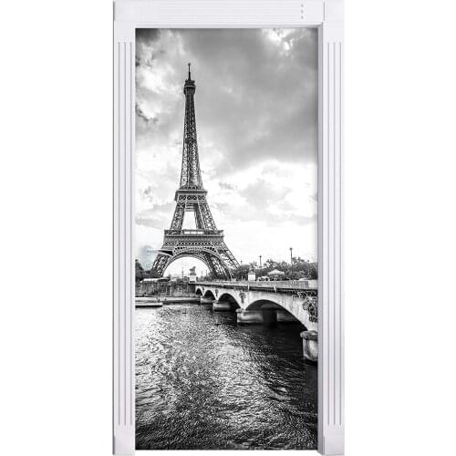 HOT Wall Stickers Black White Pairs Eiffel Tower DIY Door Mural Bedroom Home Decor Poster PVC Waterproof Door Sticker 77x200cm