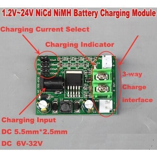 1Pc New 1.2~24V 2.4 3.6 12V Ni-Cd Ni-MH NiCd Batteries Charger Module Charging Board Measurement Analysis Parts