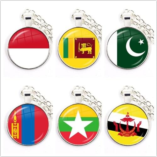 Pakistan,Brunei,Sri Lanka,Myanmar,Indonesia,Mongolia Nation Flag Pendant Necklace Glass Cabochon Jewelry For Women Girls Gift