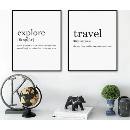 Black White Explore Definition Canvas Poster Travel Quote Modern Wall Art Print Painting Decorative Pictures Travelers Gift