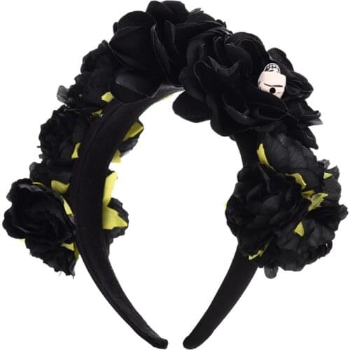 Lolita Black Rose Headband Cosplay Skull Headpiece Vintage Floral Hair Accessories Gothic