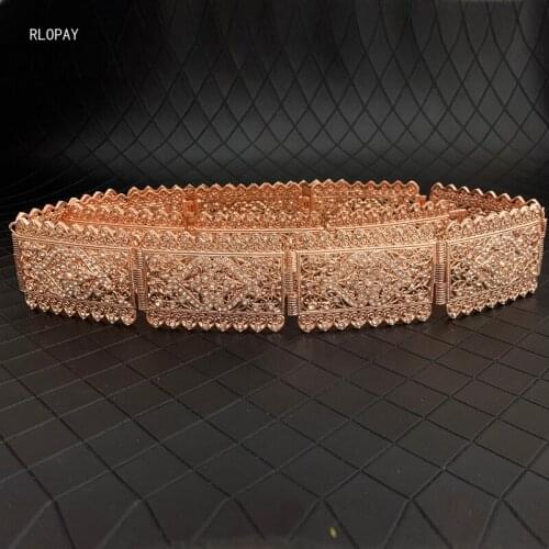 Luxury New Gold Wedding Dress Belts with Full Rhinestones Arabic Trendy Long Chain Bridal Belts In Gold and Silver