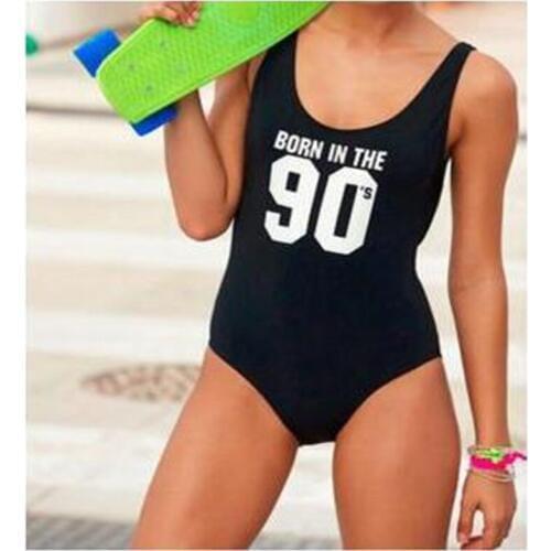 Born In The 90s Letter Sexy Thong One Piece Swimsuit Women High Cut Monokini Funny Swimwear Bathing Suit Backless Swim Wear