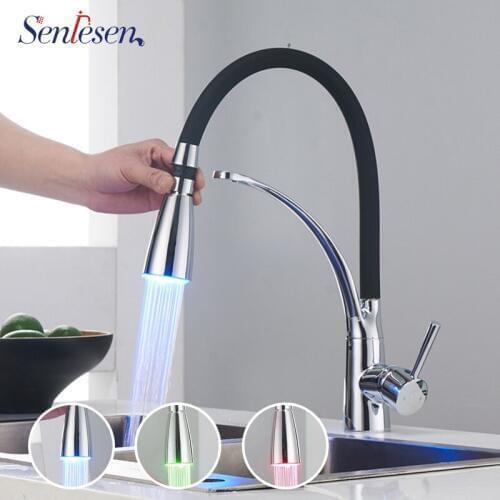 Senlesen Chrome Kitchen Faucet Pull out Side Spray Single Spout Single Handle Mixer Tap Sink Faucet 360 Rotation Kitchen Faucets