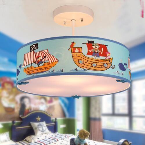 Modern Childrens bedroom Droplight Cute Cartoon Mediterranean Pirate Boat Navigation Eye protection Round Cloth Pendant Light