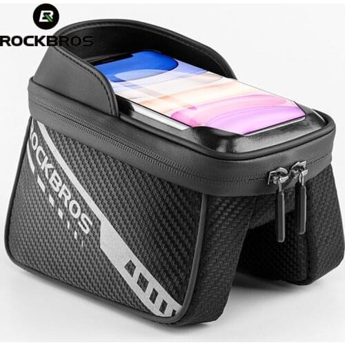 ROCKBROS Below 7.5" Phone Bicycle Bag 1L Top Tube Handlebar Bag Large Capactity Touch Screen Bike Phone Bag MTB Bike Accessories