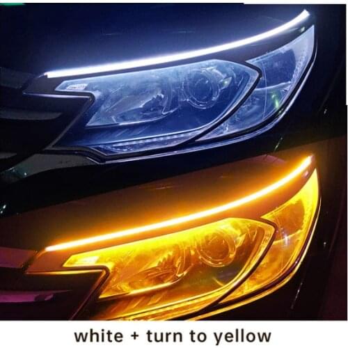 2pcs 12V LED DRL Car Daytime Running Light Flexible Waterproof Strip Auto Headlights White Turn Signal Yellow Brake Flow Lights