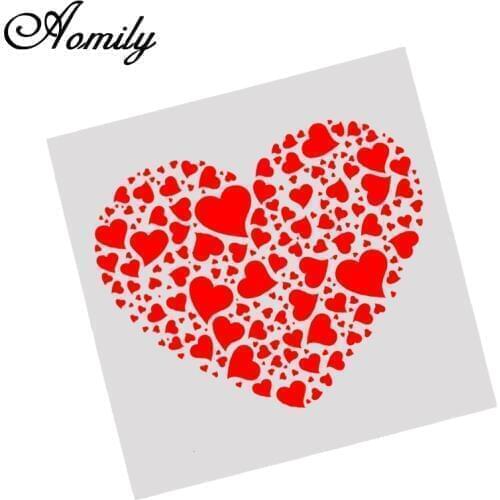Aomily 13*13cm Love Heart Cake Stencils Airbrush Painting Art Molds Wedding DIY Fondant Decorating Tool Coffee Espresso Stencils