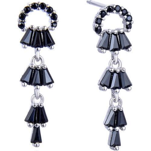 YJAR002028 New Fashion Women Accessories S925 Sterling Silver Jewelry Rose Gold Black Zircon Dangle Earrings