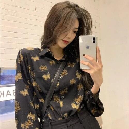 2021 Summer Street Style Oversize Women Blouse Shirt Butterfly Print Long Sleeve Loose Tunic Ladies Shirts Plus Size Female Tops