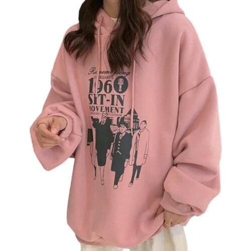 Plus Velvet Warm Pink Woman Clothes Comics Character Print Go Shopping Casual Harajuku Hoodies Us Euro Style Sweatshirt Female