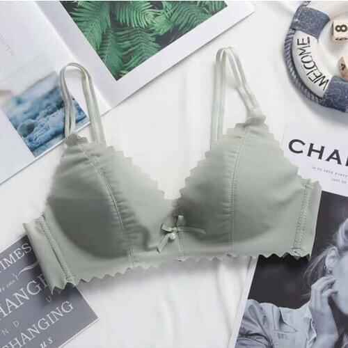 Elovegirl Cute Girl Bra Sets Floral Lace Bow-bot Underwear Comfort Small Fresh Summer Solid Color No Steel Ring Top Bralette