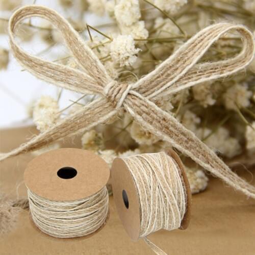 10M/Roll Rustic Jute Burlap Rolls Hessian Ribbon With Lace Vintage Wedding Decoration Party DIY Crafts Christmas Gift Packaging