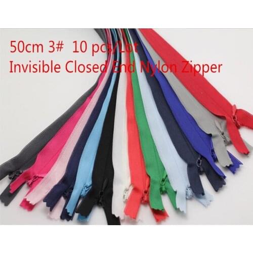 19.6 Inch 50cm 3# Invisible Closed End Nylon Zipper Tailor Sewing Tools Garment Accessories Dress,Pillow,Cushion Zipper 10 pcs