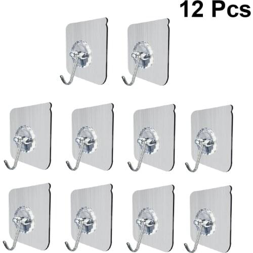 12pcs Wall Hooks Reusable Waterproof Heavy Duty Transparent Towel Hooks for Bathroom Kitchen Home Hotel A30