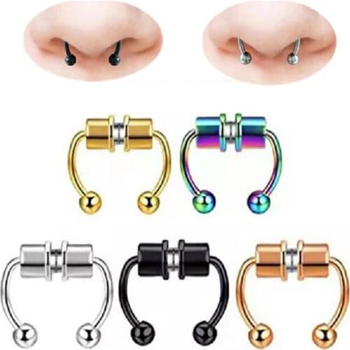 2021 New Hot Punk Nose Ring Reusable Alloy Fake Magnetic False Nose Ring Horseshoes Non Piercing Hoop Jewelry for Party Bar