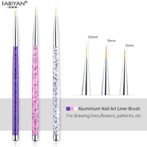 3pcs/Set 6/9/10mm Liner Brush Nail Art Painting Metal Marble Acrylic Drawing Flower Line Pen Polish UV Gel Tips Manicure Tools