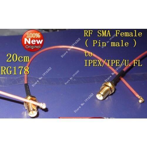 50PCS/Lot Straight RF SMA Female ( Pin male ) to IPEX/IPE/U.FL Connector pigtail cable 20CM RG178