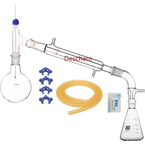 500ml Glass Distillation Apparatus Kit With 250ml 24/29 Erlenmeyer Flask Lab Unit