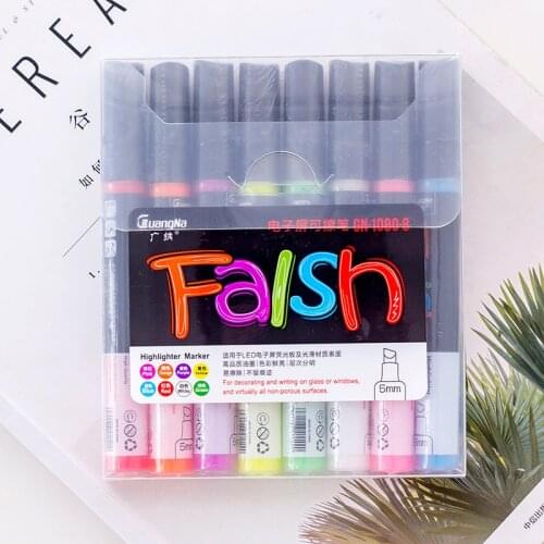 8 PCS Set Liquid Chalk Marker Pens Erasable Multi Colored Highlighters LED Writing Board Glass Window Art 8 Colours Marker Pens