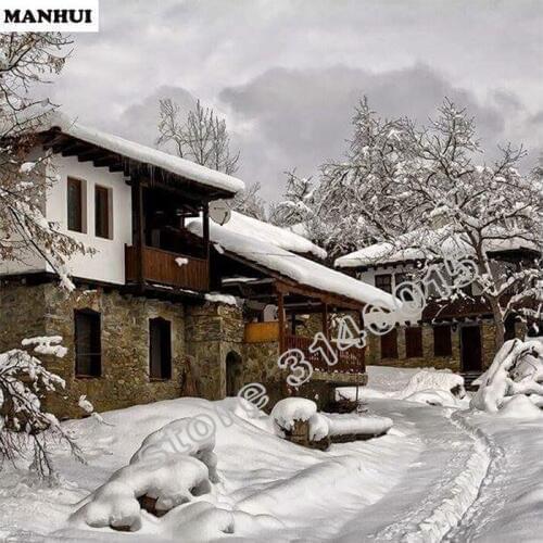 3D Diy Diamond Painting Handmade Cross Stitch Kit Diamond Embroidery Snowy Chalet 5D Diamond Mosaic Paste Pattern Beads BCD257