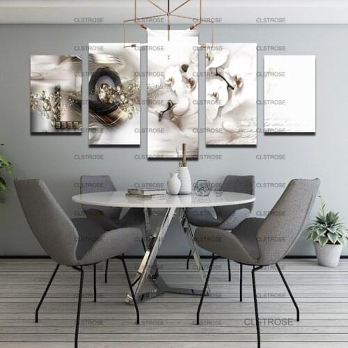 White Flowers and Letters "love" Decorative Canvas Painting Living Room Bedroom Wall Art Decoration 5Pcs Frameless Style